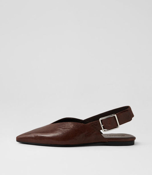 Image of Footwear. Productname: Foraya Choc Leather Flat Shoes in CHOC colour by brand - MOLLINI