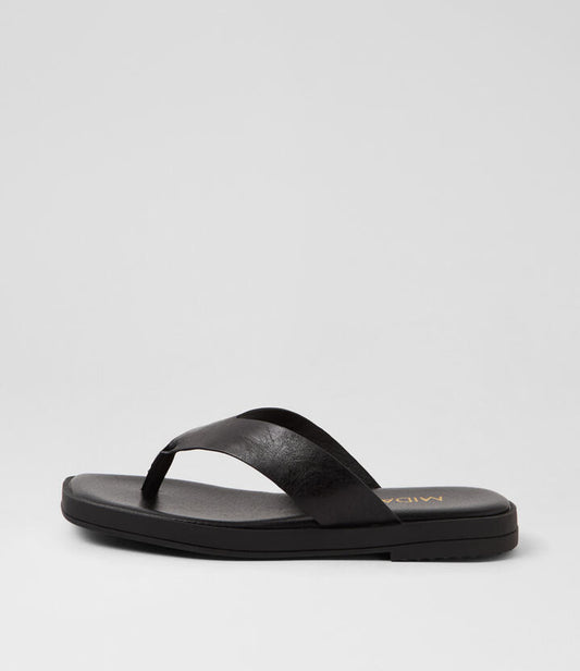 Image of Sandals. Productname: Tiamo Black Leather Thongs in BLACK colour by brand - MIDAS