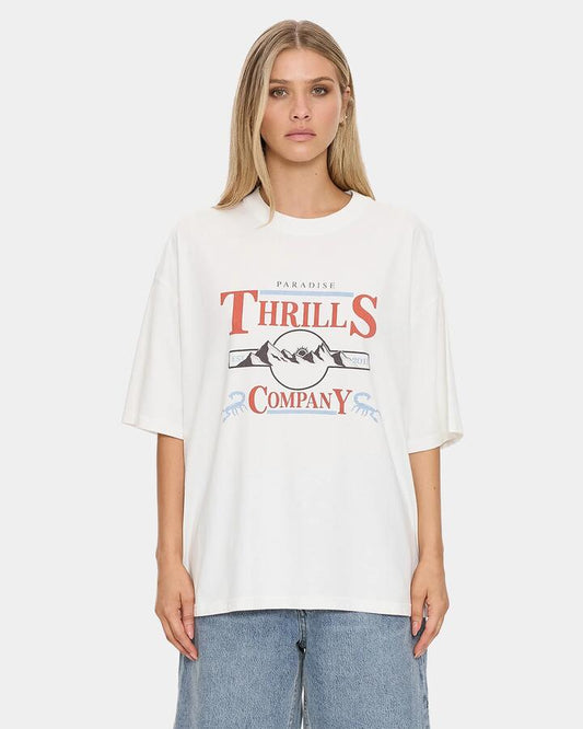 Image of T-Shirts. Product name - Thrills Womens Touch The Sky Oversized T-Shirt Dirty White in Dirty White colour by brand - Thrills
