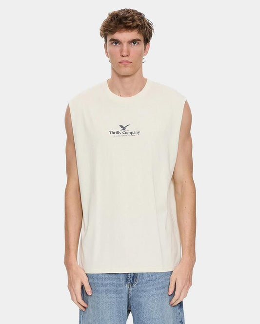 Image of a model wearing Tops. Productname: thrills - Mens A Heaven For The Restless Muscle - Heritage White - in Heritage White colour by brand - thrills