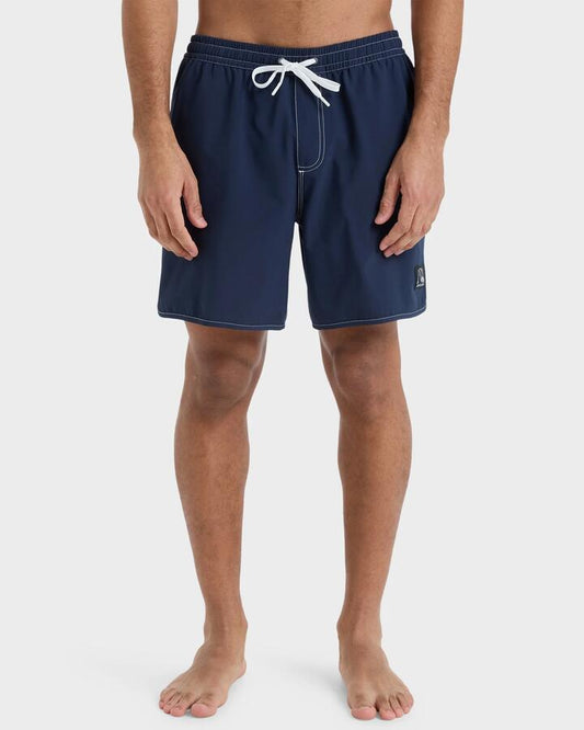 Image of a model wearing Shorts. Productname: Quiksilver Mens Original 18" Swim Shorts Dark Navy - in Dark Navy colour by brand - Quiksilver