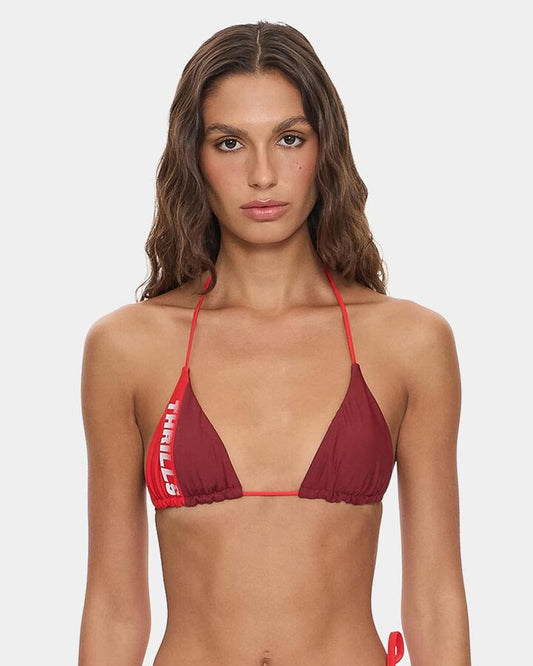 Image of Swimwear. Product name - Thrills Womens Flash Back String Bikini Top Garnet Red in Garnet Red colour by brand - Thrills