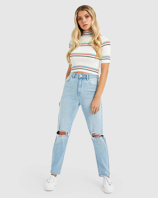 Image of Jeans. Productname: A Brand - Womens A 94 High Slim Gina Rip Denim Jeans - Gina Rip - in Gina Rip colour by brand - A Brand