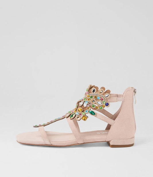Image of Sandals. Productname: Madhu Nude Multi Suede Sandals in NUDE-MULTI colour by brand - MIDAS
