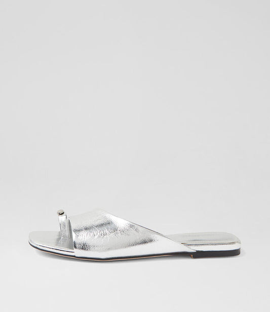 Image of Slippers. Productname: Rionee Silver Foil Leather Slides in SILVER FOIL colour by brand - MOLLINI