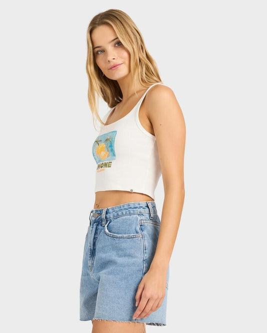 Image of a model wearing Tops. Productname: Billabong - Womens Summer Sweetness Tank Top - Salt Crystal - in Salt Crystal colour by brand - Billabong
