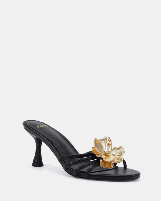 Image of Heels. Product name - Leilany Black Low Heels in Black colour by brand - Novo