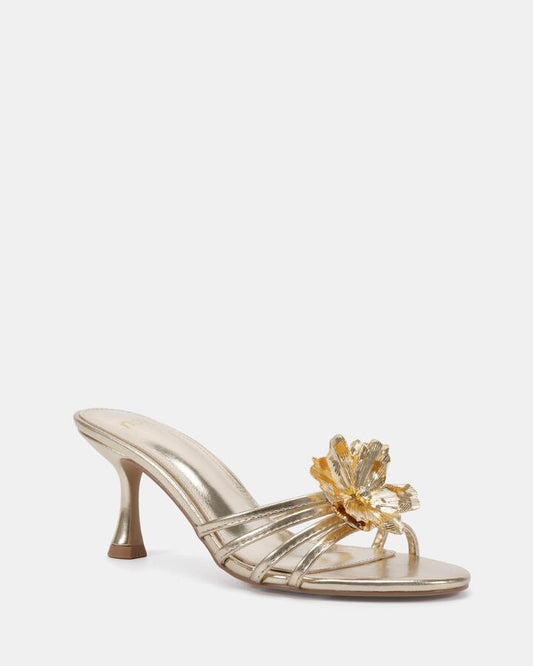 Image of Heels. Product name - Leilany Gold Low Heels in Metallic colour by brand - Novo