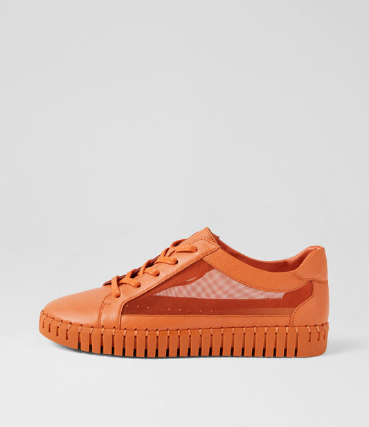 Image of Sneakers. Productname: Henry Orange Leather Sneakers in ORANGE-ORANGE SOLE colour by brand - MIDAS