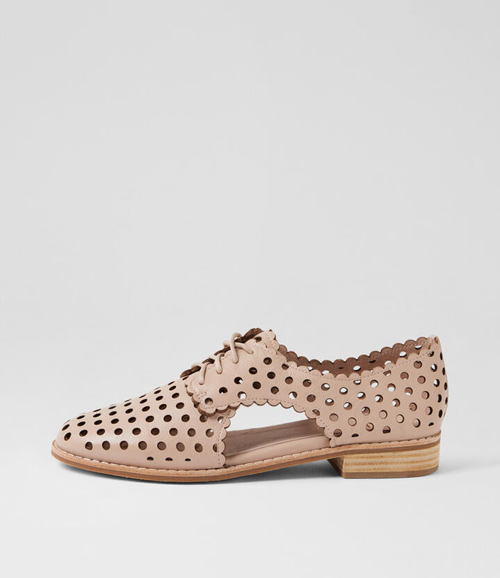 Image of Flats. Productname: Armada Nude Leather Lace Up Flats in Nude colour by brand - MIDAS
