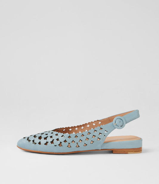 Image of a model wearing Denim. Productname: Felux Denim Leather Flat Shoes in DENIM colour by brand - MIDAS