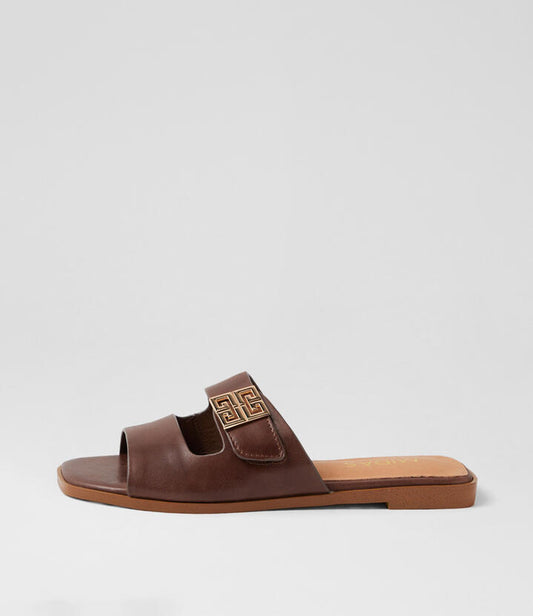 Image of Slippers. Productname: Lassal Choc Leather Slides in CHOC colour by brand - MIDAS