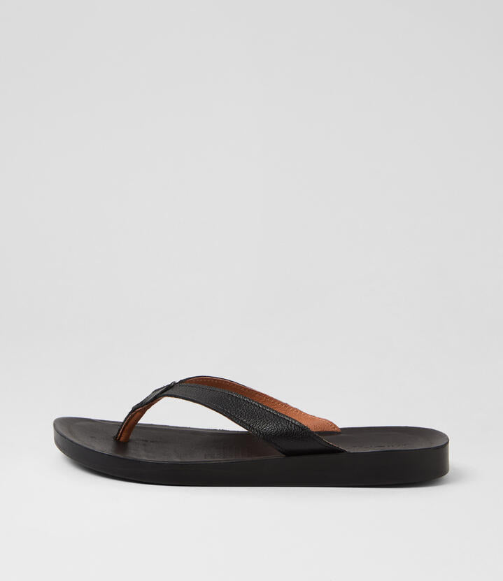 Image of Sandals. Productname: Nashi Black Leather Sandals in BLACK-BLACK SOLE colour by brand - MIDAS