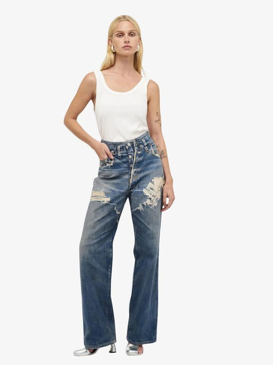 Image of a model wearing Denim. Productname: Neuw Coco Relaxed Digital Summer in MID VINTAGE INDIGO colour by brand - Neuw