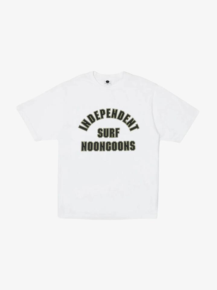 Image of a model wearing Tops. Productname: Noon Goons Solo Surf T-Shirt in White colour by brand - Noon Goons