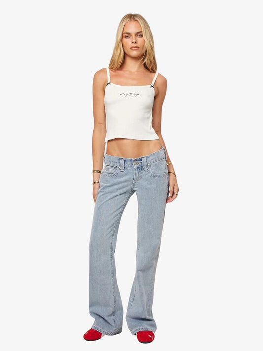 Image of a model wearing Tops. Productname: Abrand Baby Doll Singlet in White colour by brand - Abrand