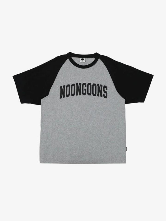 Image of a model wearing Tops. Productname: Noon Goons Gametime Raglan T-Shirt in Heather GREY/Black colour by brand - Noon Goons