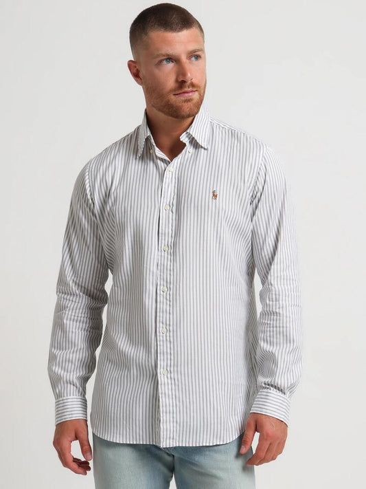 Image of Footwear. Productname: Polo Ralph Lauren Custom Oxford Striped Button-Down Shirt in Grey/White colour by brand - Polo Ralph Lauren