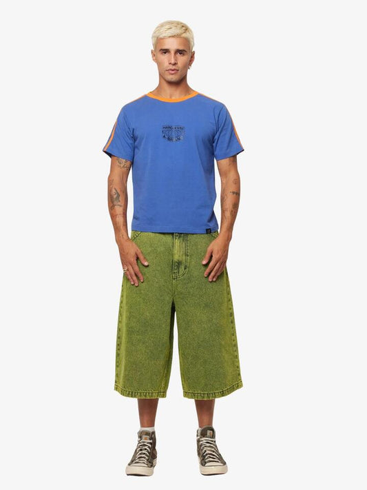 Image of a model wearing Tops. Productname: Abrand Jeremy Hard Rave Tee in Cobalt colour by brand - Abrand