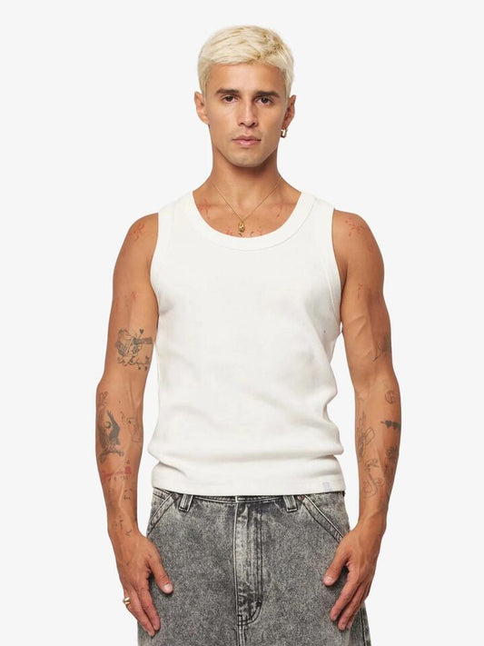 Image of a model wearing Tops. Productname: Abrand Troye Tank in White Sand colour by brand - Abrand