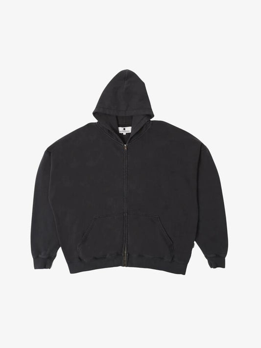 Image of a model wearing Outerwear. Productname: Noon Goons Pacific Zip Hoodie in Black colour by brand - Noon Goons