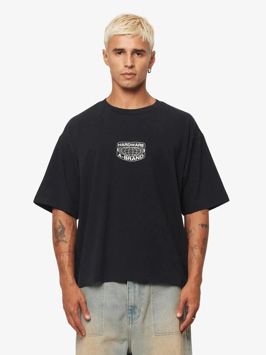 Image of a model wearing Tops. Productname: Abrand Geo Systems Tee in Black colour by brand - Abrand