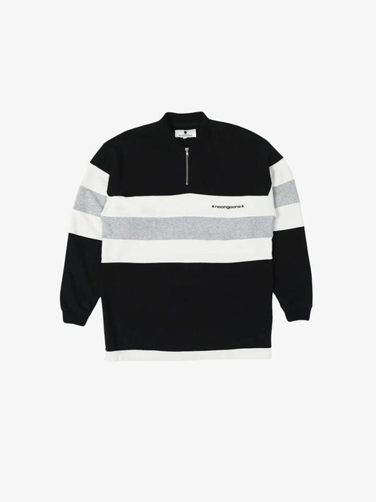 Image of a model wearing Outerwear. Productname: Noon Goons Laid Back Fleece Polo in Black colour by brand - Noon Goons