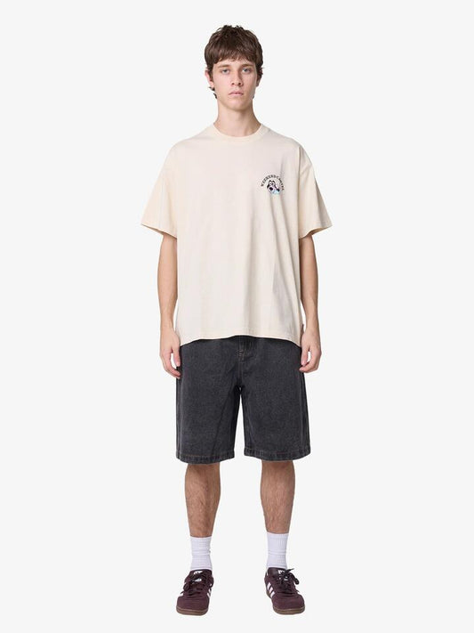 Image of a model wearing Tops. Productname: Weekend Cartel Blood Hound Tee in NATURAL colour by brand - Weekend Cartel