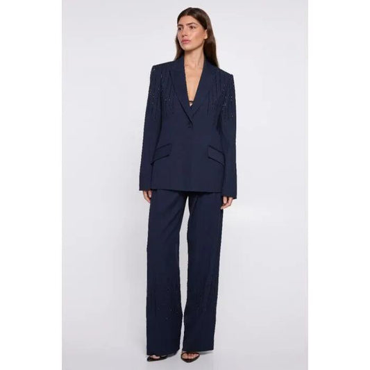 Image of a model wearing Outerwear. Productname: Argent Blazer in NAVY colour by brand - sass and bide