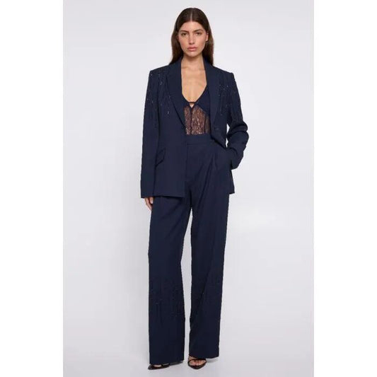 Image of a model wearing Pants. Productname: Argent Pant in NAVY colour by brand - sass and bide