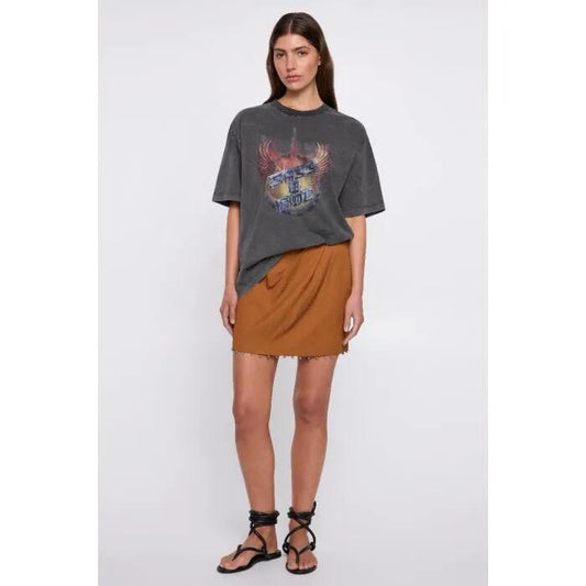 Image of a model wearing Tops. Productname: Heartbreak Boyfriend Tee in Washed Black colour by brand - sass and bide