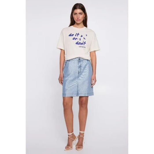 Image of a model wearing Tops. Productname: Free Bird Tee in PEARL colour by brand - sass and bide