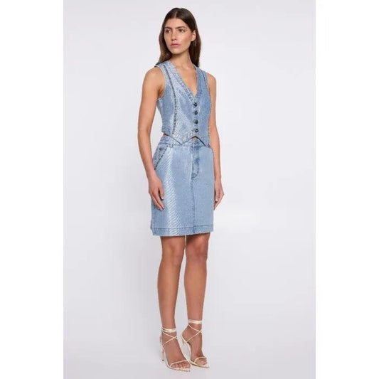 Image of Coats & Jackets. Productname: Glossed Embellished Vest in Indigo colour by brand - sass and bide