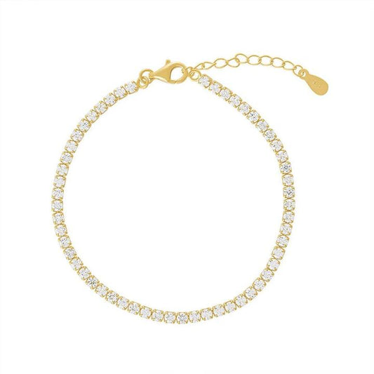 Image of Bracelets. Productname: 20cm 2mm Width Claw Set Cubic Zirconia Tennis Bracelet in Gold Plated Sterling Silver in Silver colour by brand - Bevilles