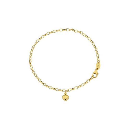 Image of Bracelets. Productname: 19cm Heart Charm Bracelet in 9kt Yellow Bonded Gold in Gold colour by brand - Bevilles