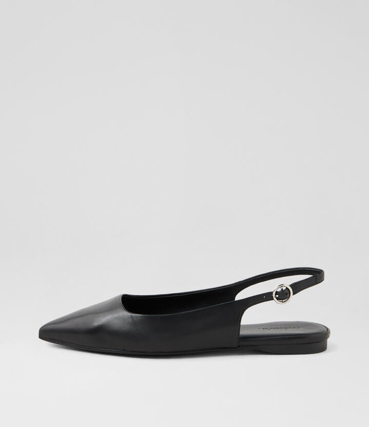 Image of Shoes. Productname: Fantash Black Leather Flat Shoes in Black colour by brand - MOLLINI