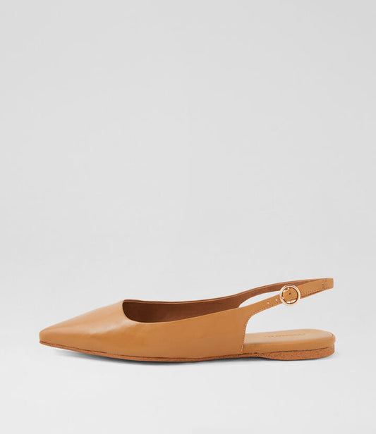 Image of Shoes. Productname: Fantash Tan Leather Flat Shoes in Tan colour by brand - MOLLINI