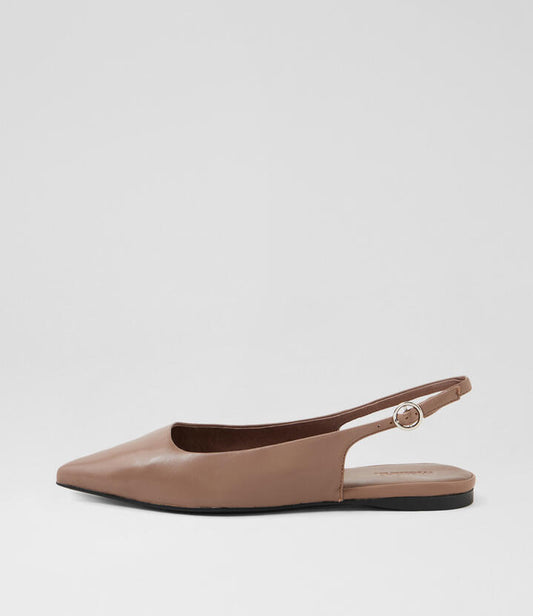 Image of Shoes. Productname: Fantash Dark Taupe Leather Flat Shoes in Dk Taupe colour by brand - MOLLINI
