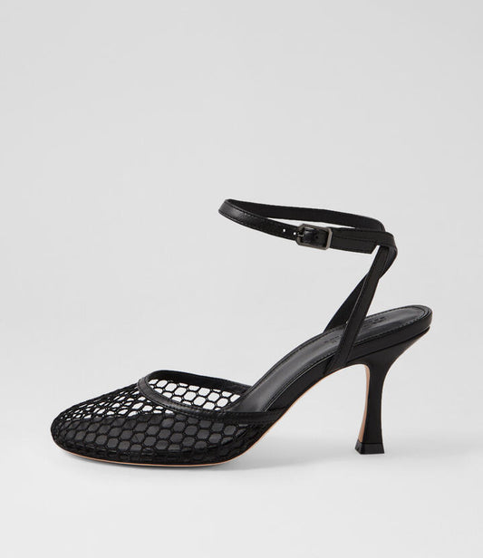 Image of Heels. Productname: Pablo Black Mesh Leather Heels in BLACK colour by brand - MOLLINI