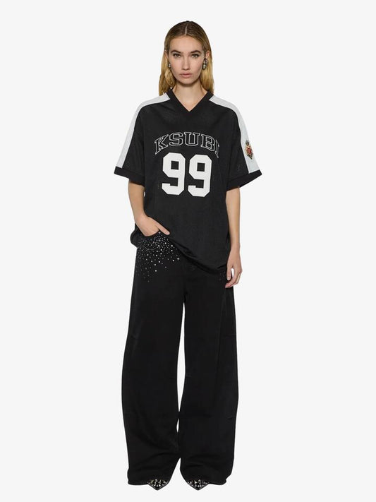 Image of a model wearing Tops. Productname: Ksubi 99 Short Sleeve Jersey in BLACK colour by brand - Ksubi