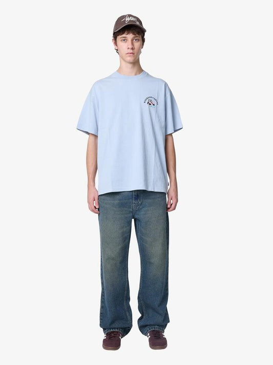 Image of a model wearing Tops. Productname: Weekend Cartel Blood Hound Tee in BLUE colour by brand - Weekend Cartel