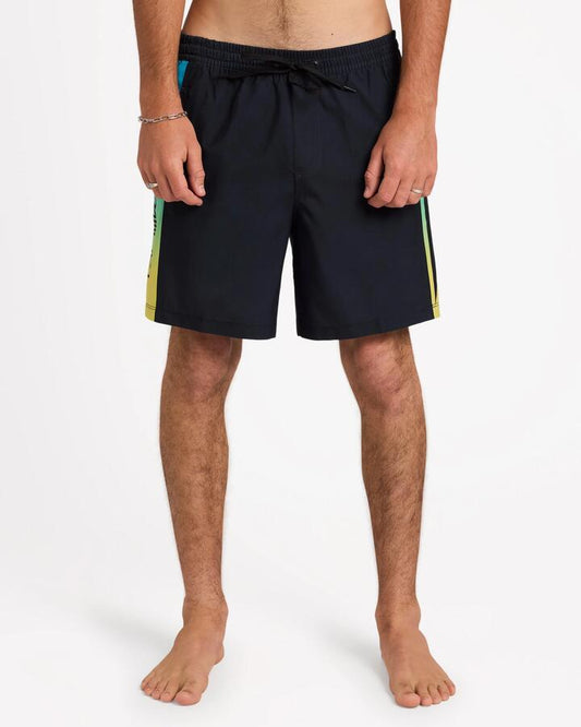 Image of a model wearing Shorts. Productname: Quiksilver Mens Everyday Volley 17" Swim Shorts Black Holmes - in Black Holmes colour by brand - Quiksilver