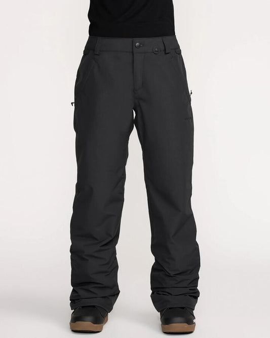Image of a model wearing Pants. Productname: Volcom Womens Frochickie Insulated Snow Pants Black - in Black colour by brand - Volcom