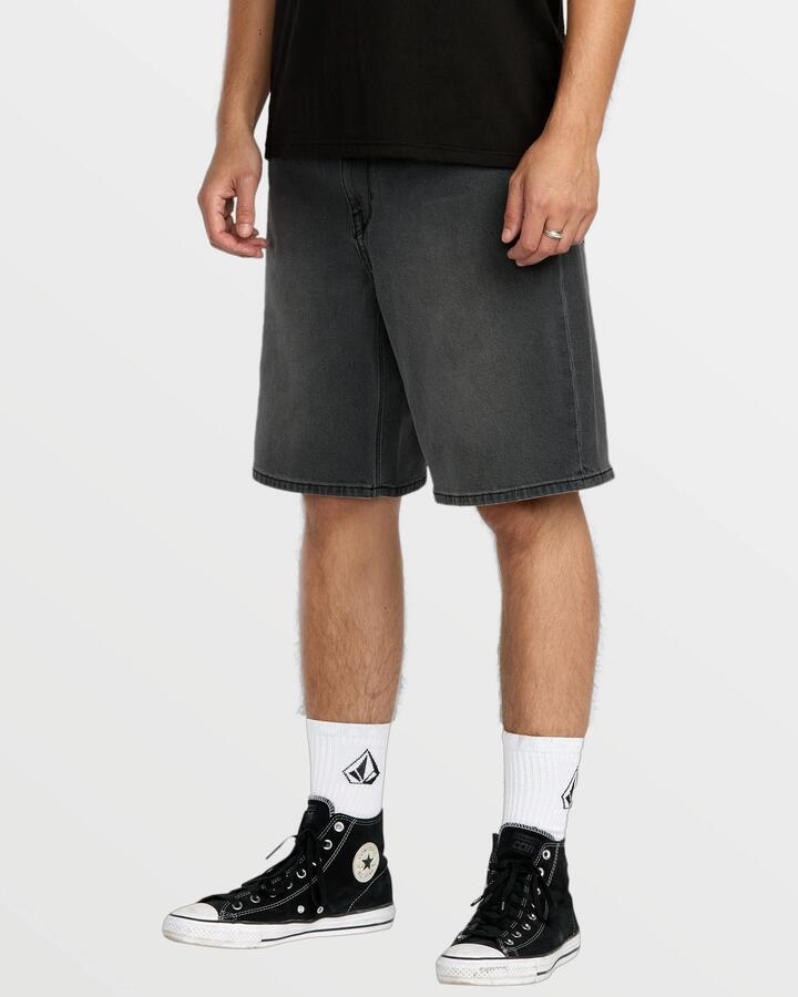 Image of a model wearing Shorts. Product name - Volcom Mens Billow 22" Denim Shorts Concrete in Concrete colour by brand - Volcom