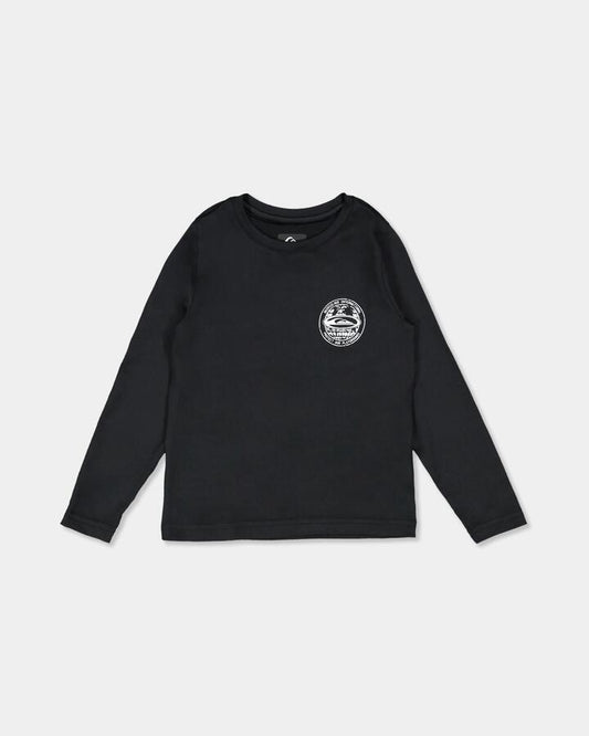 Image of a model wearing Tops. Product name - Quiksilver Boys 2-7 Everyday Long Sleeve Surf Shirt Black in Black colour by brand - Quiksilver