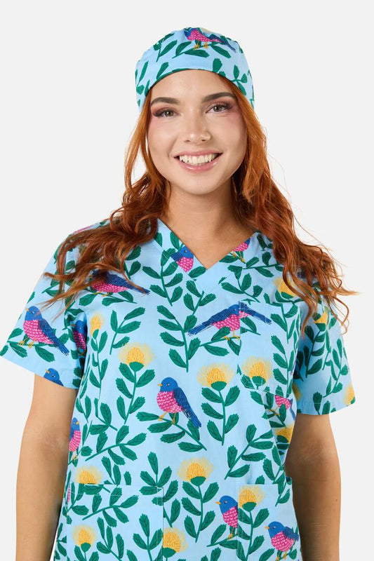 Image of Hats. Productname: Pink Robin Scrub Hat in Blue colour by brand - Scrubs With Love