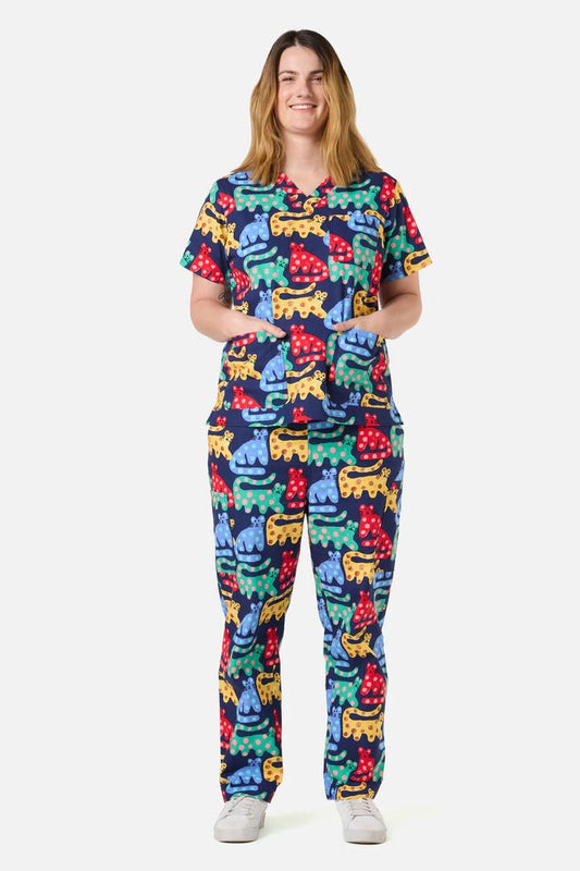 Image of a model wearing Uniforms & Workwear. Productname: Cheetah Scrub Set in Navy colour by brand - Gorman