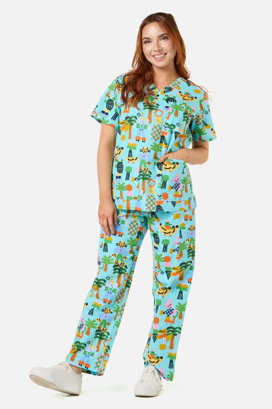 Image of a model wearing Uniforms & Workwear. Productname: Cool Friends Scrub Set in Aqua colour by brand - Gorman