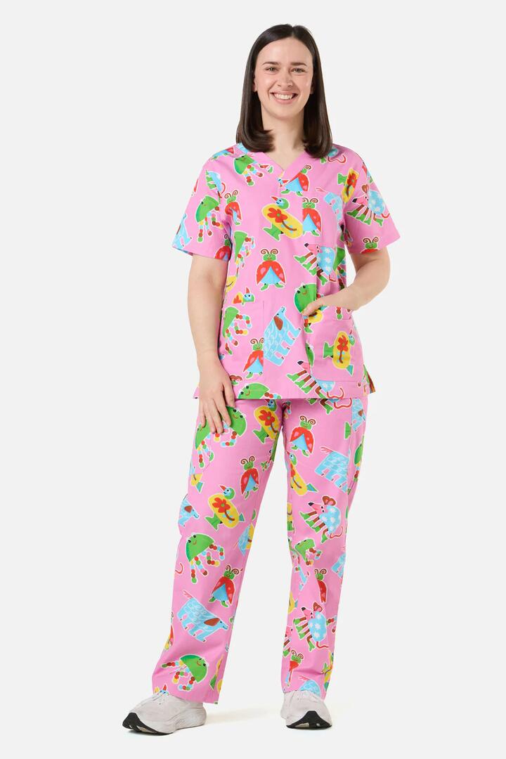 Image of a model wearing Uniforms & Workwear. Product name - Buggy Boo Scrub Set in Pink colour by brand - Gorman