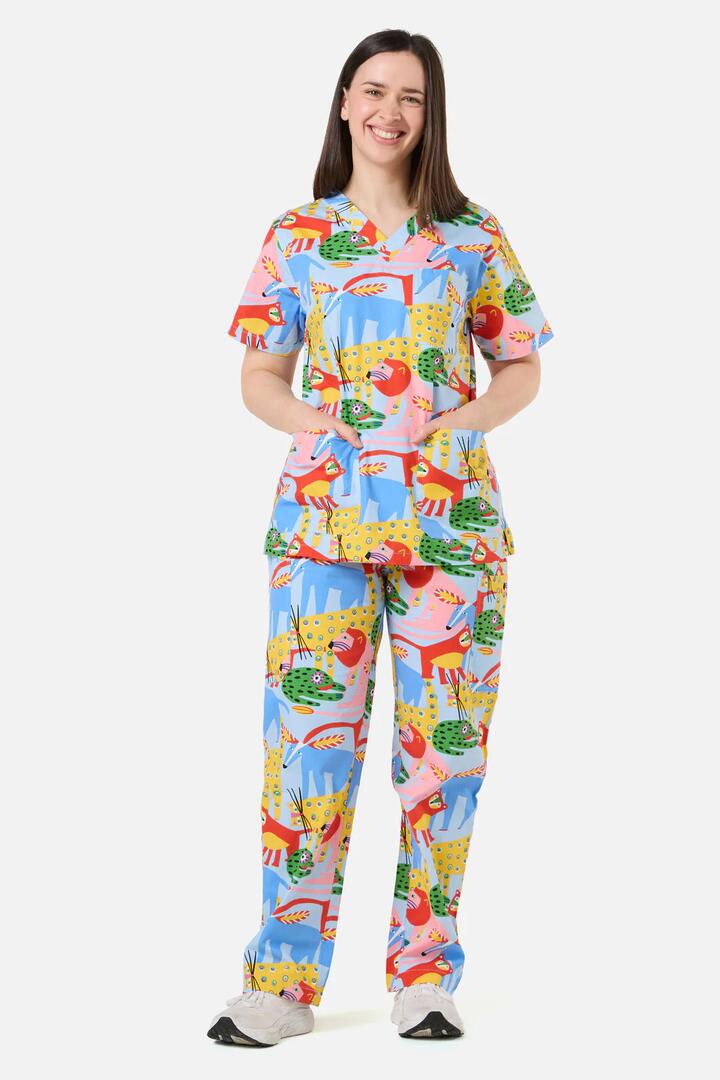Image of a model wearing Uniforms & Workwear. Product name - Wild Scrub Set in Blue colour by brand - Gorman